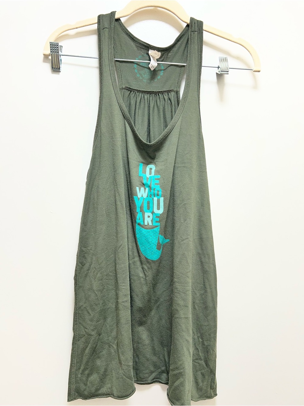 Bella Canvas Olive Green Racerback Tank with Teal Whale Graphic